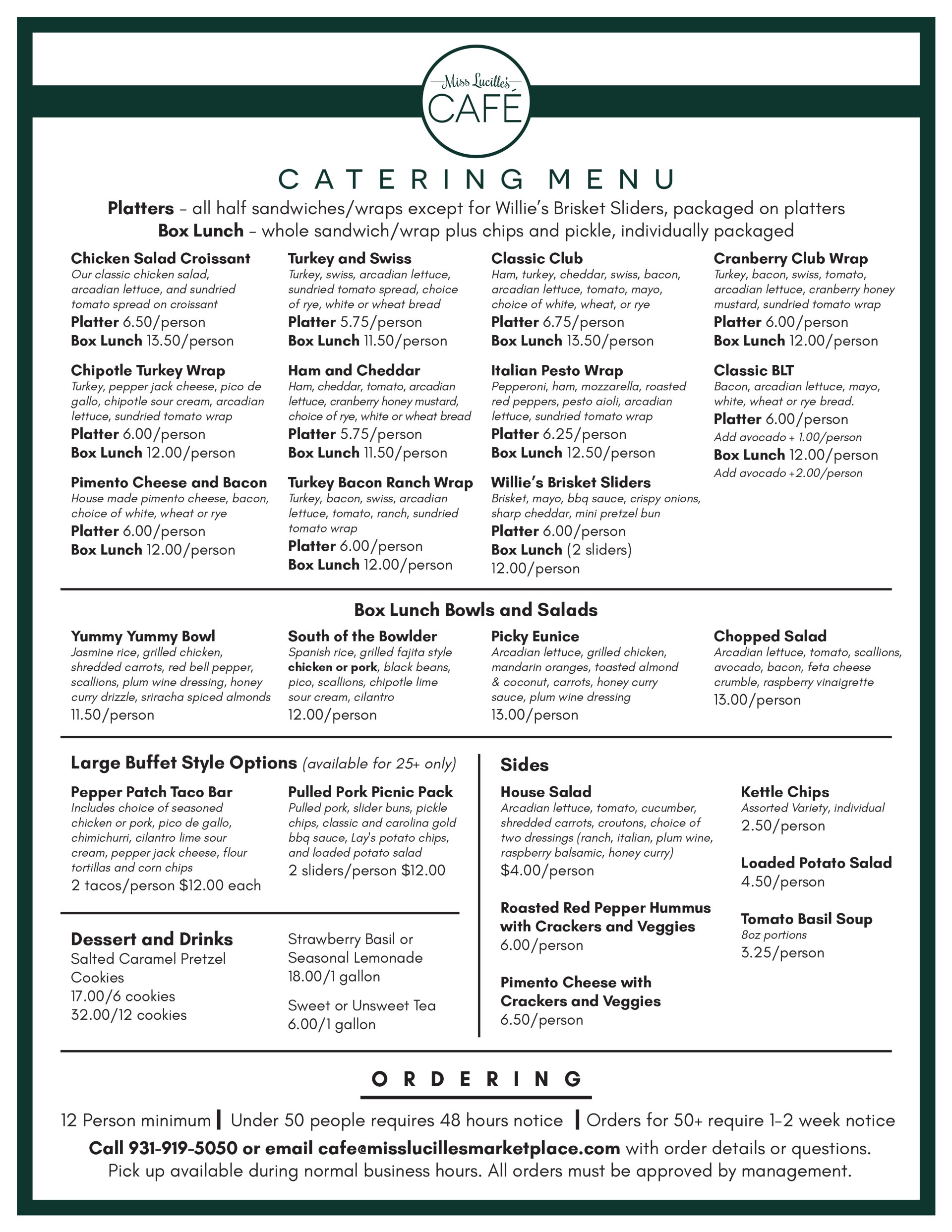 Miss Lucille's Cafe Catering Menu