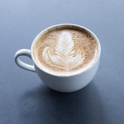 Latte with leaf latte art.